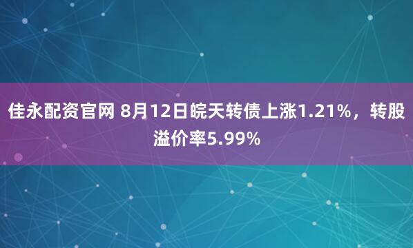 佳永配资官网 8月12日皖天转债上涨1.21%，转股溢价率5.99%